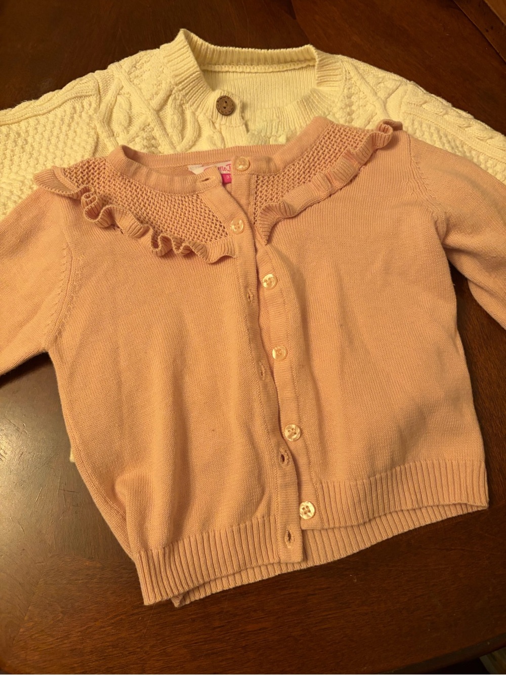 Girls' Pink Ruffle-Trim Cardigan Sweater